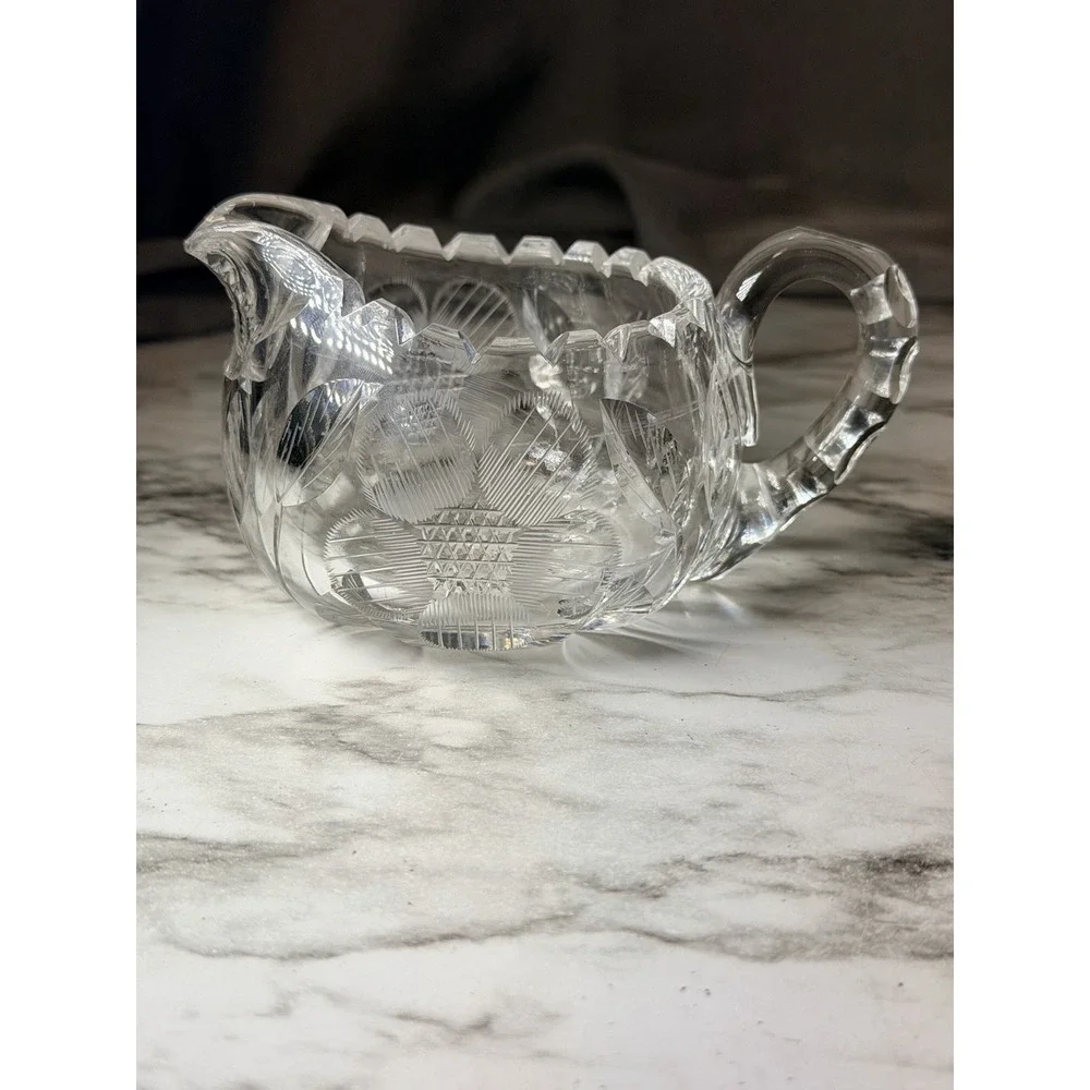 America Brilliant Period Style Cut Crystal Cream and Sugar Set Sunflower (3027)